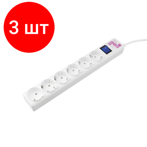 Комплект 3 штук, Сетевой фильтр Power Cube 1.9м 6 роз. (белый) 16А/3.5кВт(SPG(5+1)-16B-1.9М) сетевой фильтр powercube spg 5 1 16b 1 9м white 1 9м 6 розеток белый