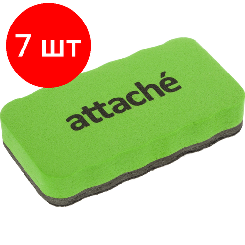 Комплект 7 штук, Губка-стиратель д. магнитно-маркерн. досок Attache Economy, магн,105x55мм, зел губка стиратель для магнитно маркерных досок attache economy магнитная зеленая 105x55 мм 1648010