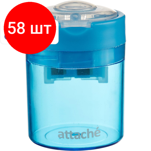 Комплект 58 штук, Точилка Attache Economy на 2 отв, c цветным контейнером, ассорти