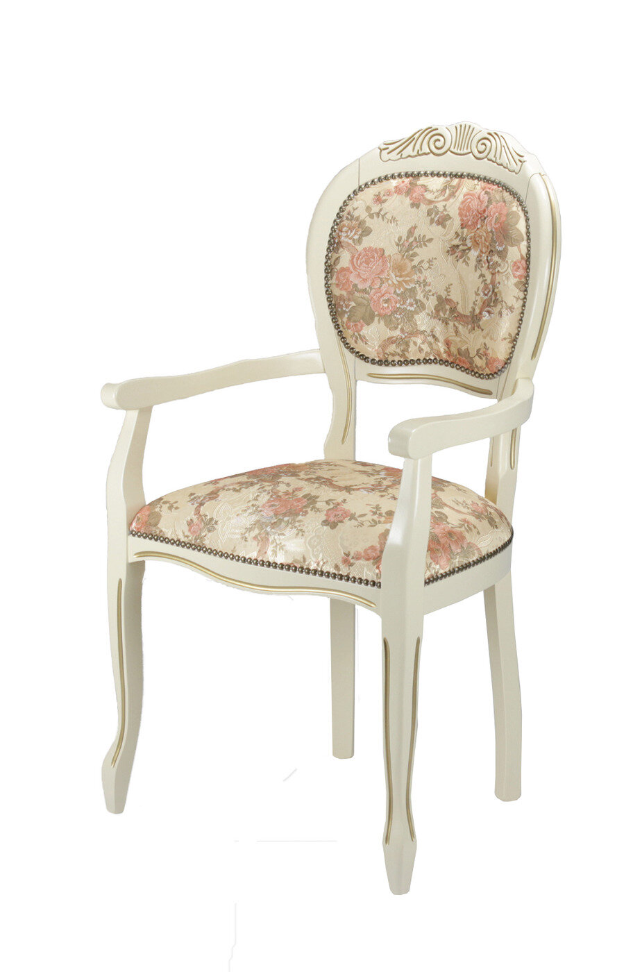 фото Стул-кресло деревянный Дезире 52 массив бука, бежевый, слоновая кость, золотая патина ALP00000468