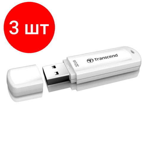 Комплект 3 штук, Флеш-память Transcend JetFlash 730, 32Gb, USB 3.1 G1, бел, TS32GJF730 флешка transcend jetflash 730 16 гб белый