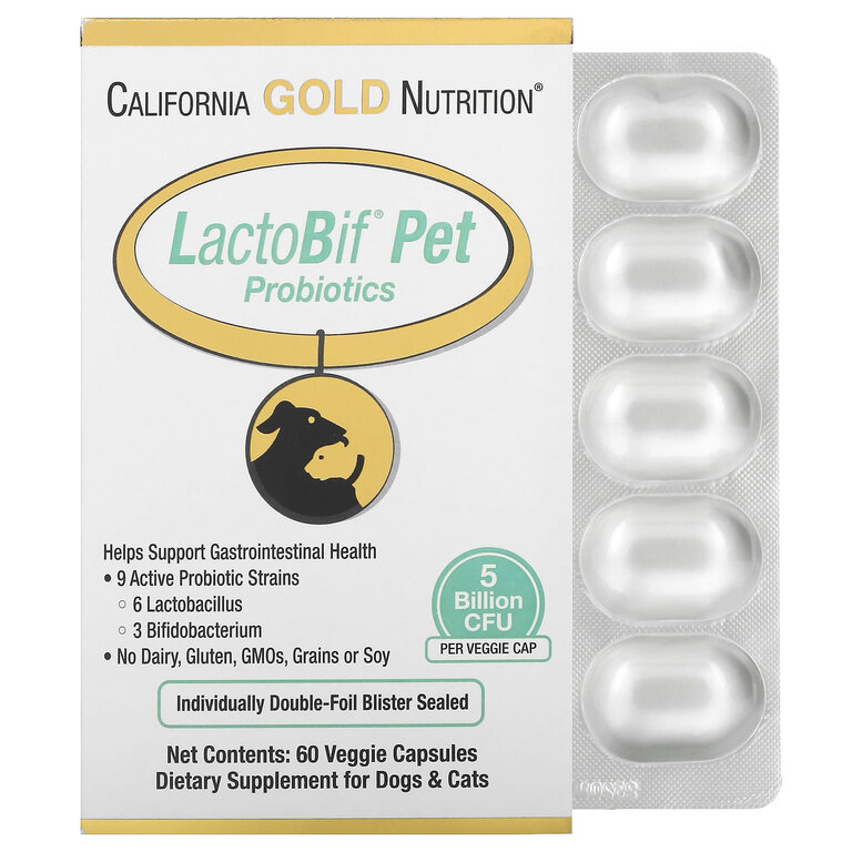 California Gold Nutrition пробиотики LactoBif Pet 5 млрд КОЕ 60 растительных капсул
