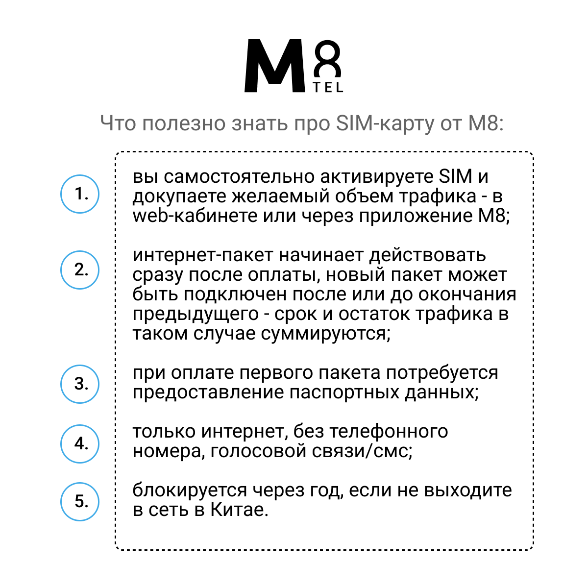 Туристическая SIM-карта для Китая от М8 (нано, микро, стандарт). Не имеет номера телефона.