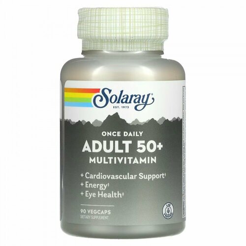 Мультивитамины для взрослых старше 50 лет Once Daily, Adult 50+ Multivitamin, 90 растительных капсул, Solaray