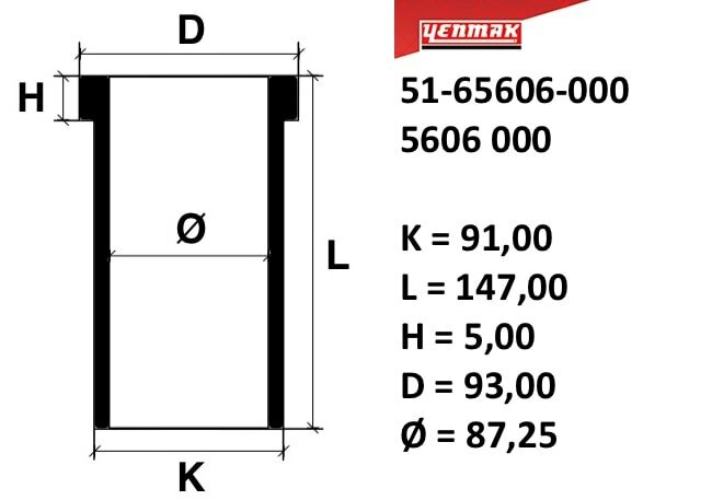 8800 mm. Гильза K=91 L=147 H=5 D=93 YENMAK 5165606000