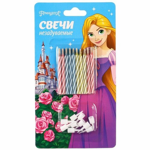 Набор свечей незадуваемые для торта, 10 шт, Принцессы разноцветный