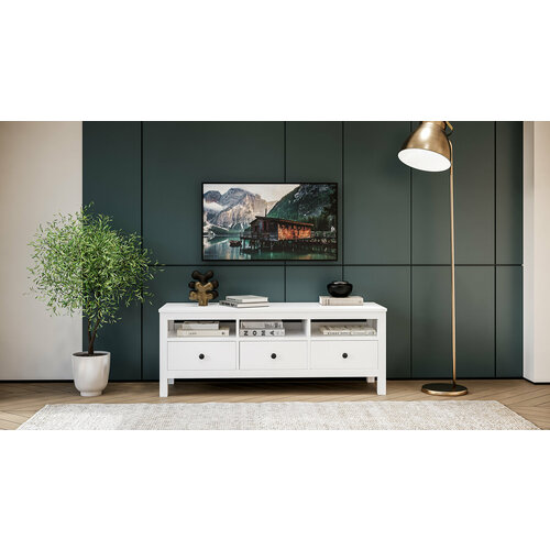 Тумба-ТВ Икея Кымор, массив сосны, 148х57х47, цвет Белый полупрозрачный