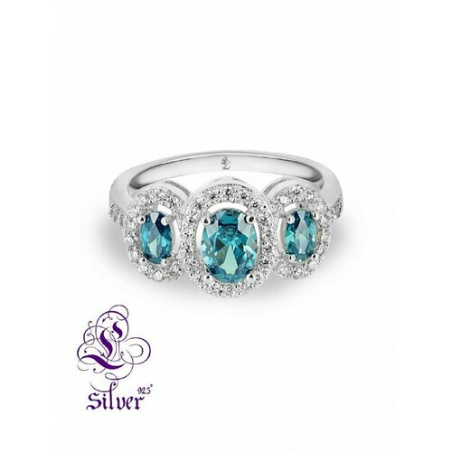 Кольцо L-Silver, серебро, 925 проба, родирование, фианит, размер 17.5, серый, голубой