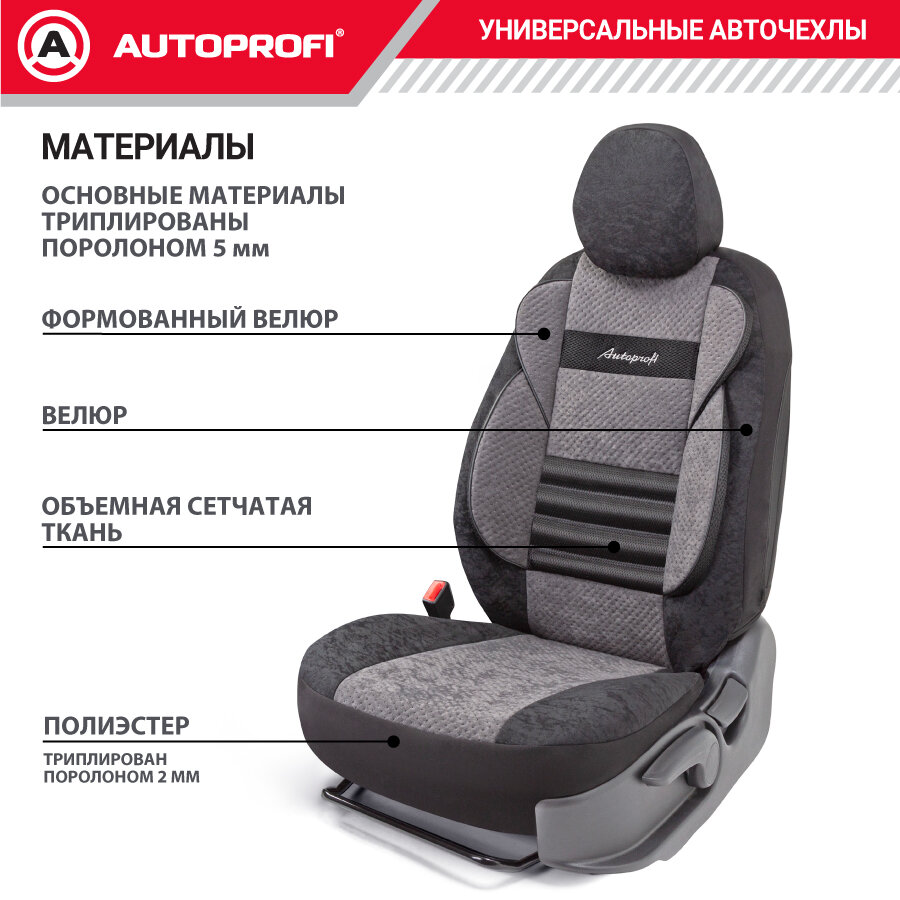 Комплект чехлов на сиденья COMFORT COMBO, материал велюр CMB-0405 BK/D. GY