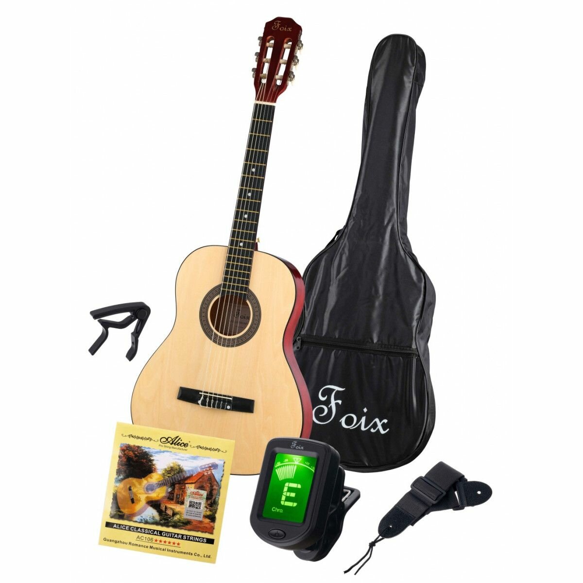 Классическая гитара Foix 3/4 с комлпектом аксессуаров, цвет натуральный (FCG-2036CAP-NA-3/4)