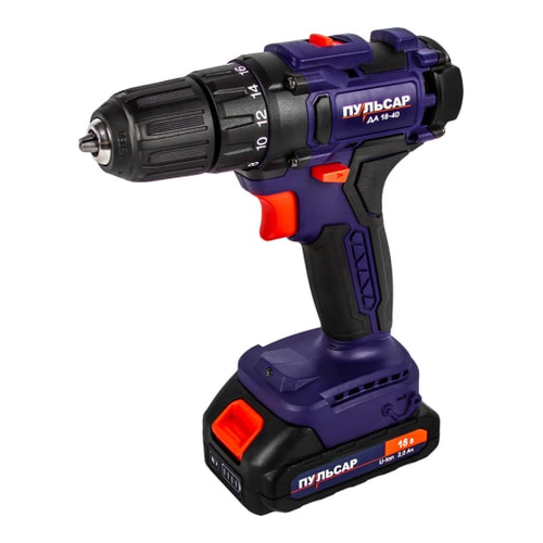 Дрель аккумуляторная безударная пульсар ДА 18-40 18В 40Hm Li-on 20Ah 2 акк кейс 5813₽