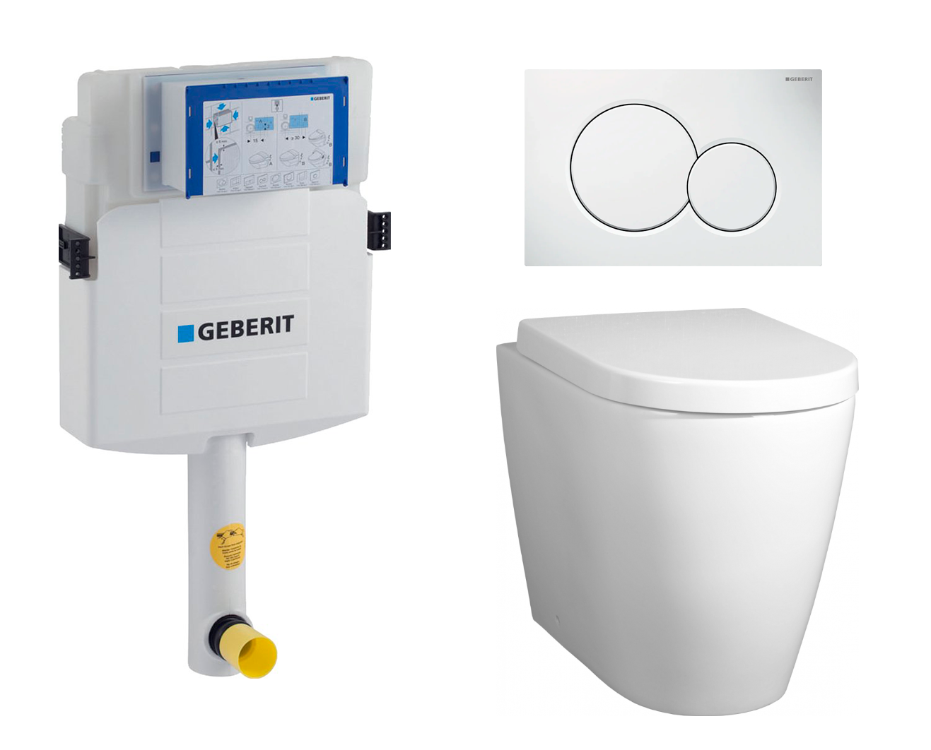 Комплект 3 в 1 смывной бачок скрытого монтажа Geberit Duofix UP320 + Унитаз приставной BelBagno Marino + Кнопка Geberit Sigma 01 белая