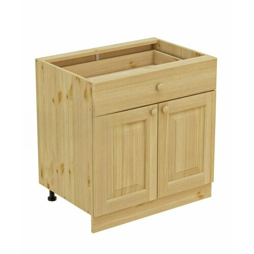 Кухонный модуль напольная тумба 80х56х82, 2 двери + 1 ящик, сосна бесцветный лак