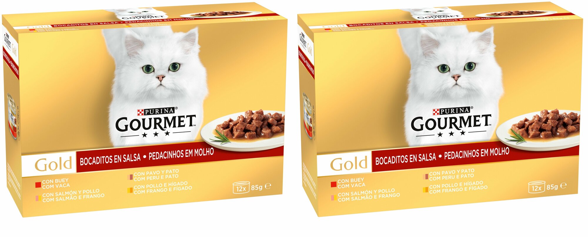 Purina Gourmet Gold нежные кусочки двойное удовольствие ассорти говядина, цыпленок и лосось, индейка и утка, цыпленок и печень 24шт х 85гр