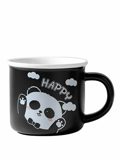 Кружка для чая кофе керамическая Lucky! Happy! Sweet! panda black 320 мл