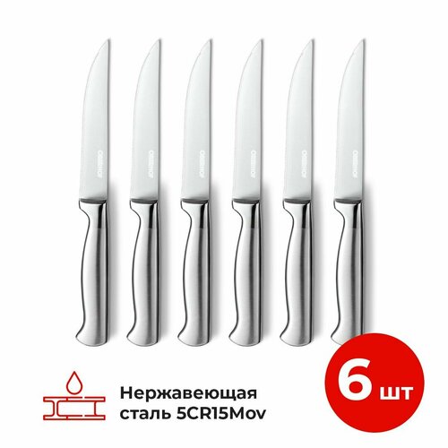 Набор кухонных ножей 6 шт. для стейка, мяса с зубчиками из нержавеющей стали, лезвие 11 см Oberhof Scheidkante S-9