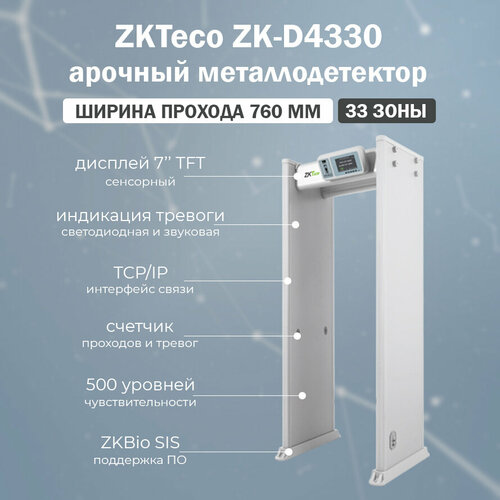 ZKTeco ZK-D4330 (IP65) арочный металлодетектор на 33 зоны детекции / рамка металлодетектора уличная