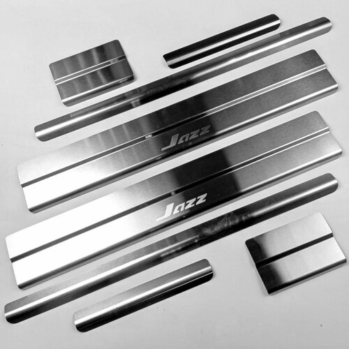 Накладки на пороги для Honda Jazz 2008-2014 (кузов GG) , комплект 8 накладок, шлифованная поверхность