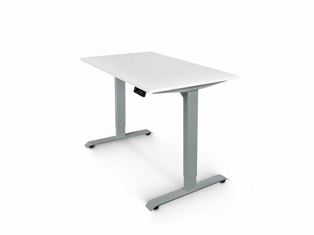 Письменный стол, Компьютерный стол TopStol регулируемый для работы сидя и стоя BAZALT серый, с электроприводом, столешница ЛДСП Белая 130х60х122 см