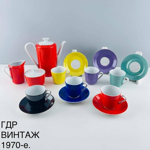 Винтажный кофейный сервиз Разноцветный Фарфор Kahla ГДР 1970-е 11000₽