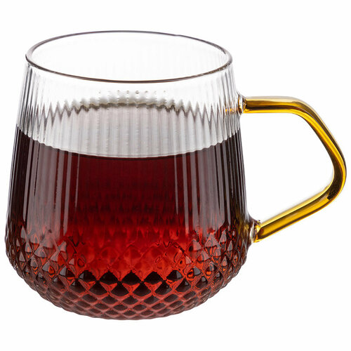 Кружка для чая прозрачная 435 мл AROMA из термостойкого боросиликатного стекла с рельефным корпусом с ручкой из цветного стекла 499₽