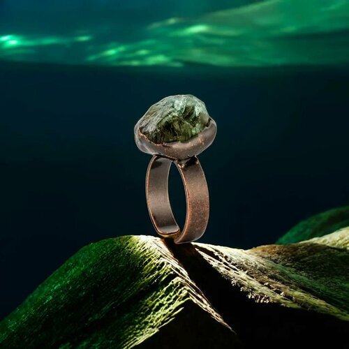 Кольцо, турмалин, безразмерное, зеленый, мультиколор