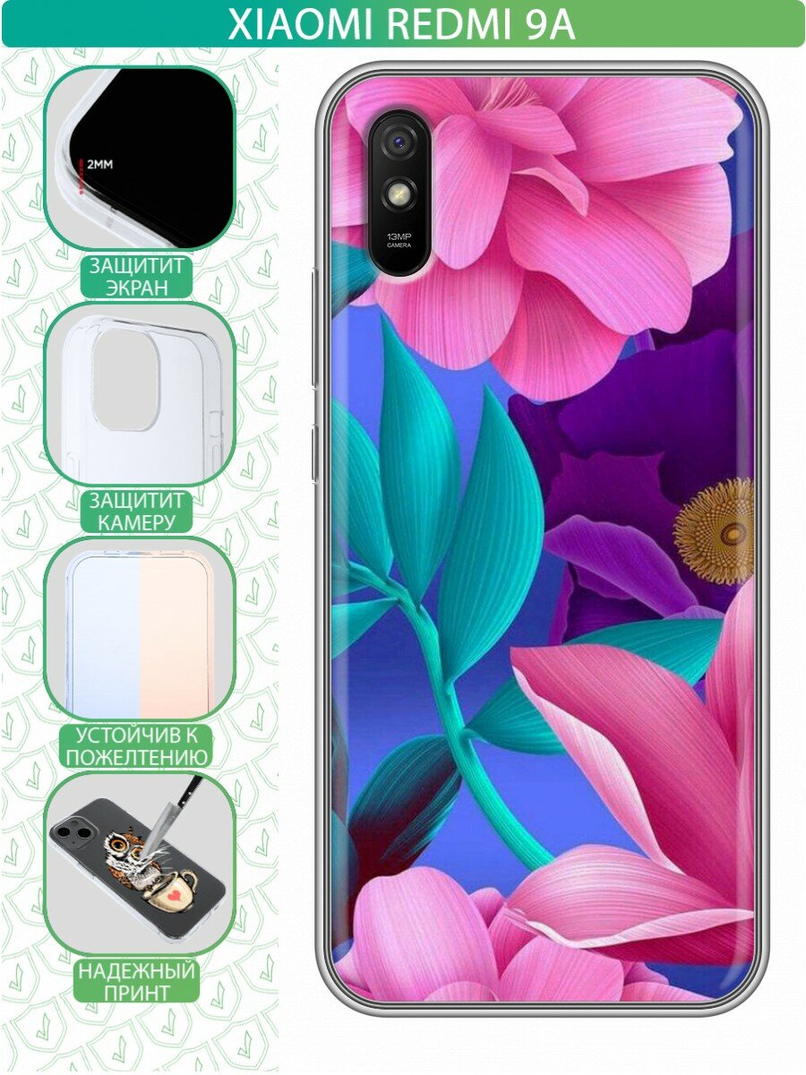 Дизайнерский силиконовый чехол для Редми 9А / Xiaomi RedMi 9A Яркие цветы