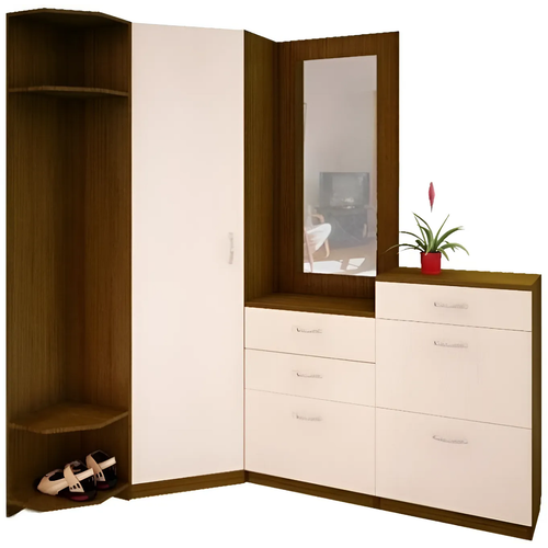 Прихожая угловая Антре-6 с зеркалом дуб молочный и ноче экко 32470₽