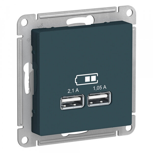 Schneider/Systeme Electric ATLASDESIGN USB розетка 5В 1 порт x 21 А 2 порта х 105 А механизм изумруд ATN000833