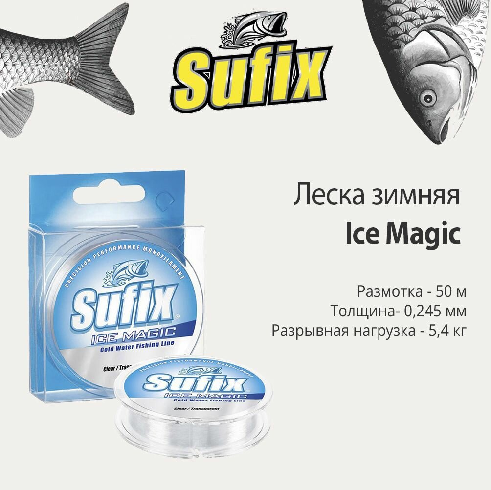 Леска зимняя SUFIX Ice Magic прозрачная 50м 0.245мм 5,4кг