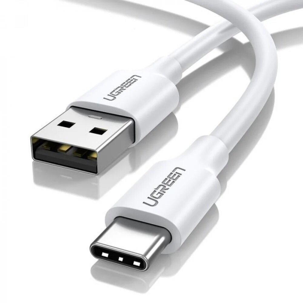 Кабель Ugreen USB A 2.0 - USB C, в оплетке, цвет белый, 1 м (60121)