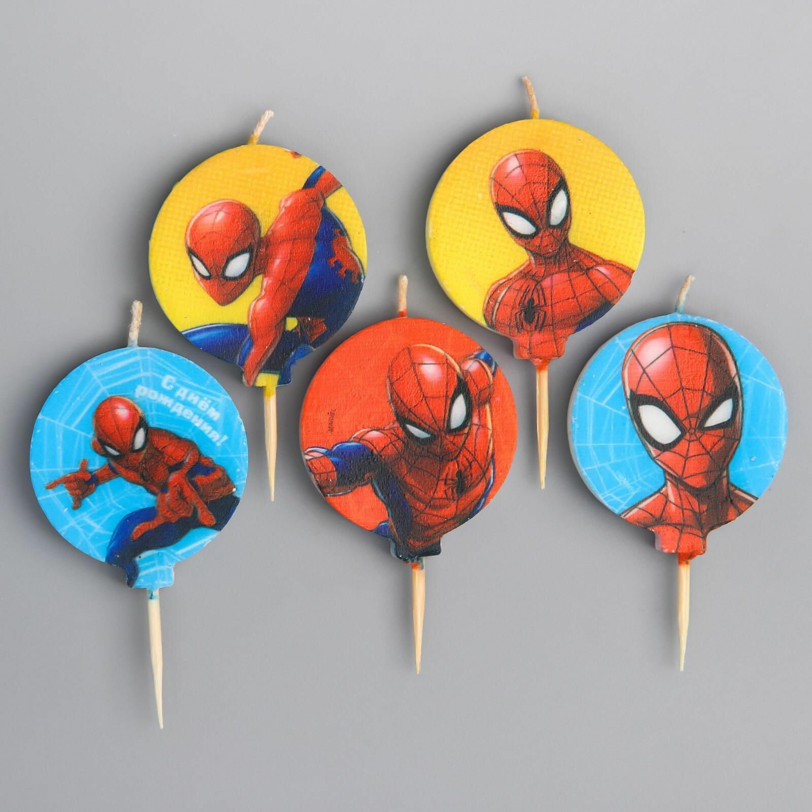 Свеча для торта "Человек-Паук". Набор свечей на пиках