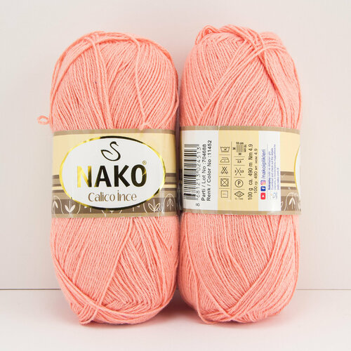 фото Nako пряжа "calico ince" 100г 490м 11452-персиковый (1 моток)