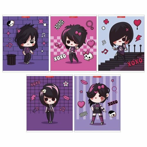 Тетрадь 48 листов в клетку Девочки готы обложка мелованный картон глиттер микс 302₽