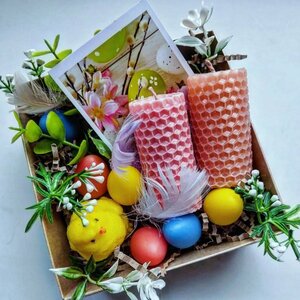 Пасхальный набор, пасхальный сувенир, свечи из вощины, пасхальный подарок ручной работы.