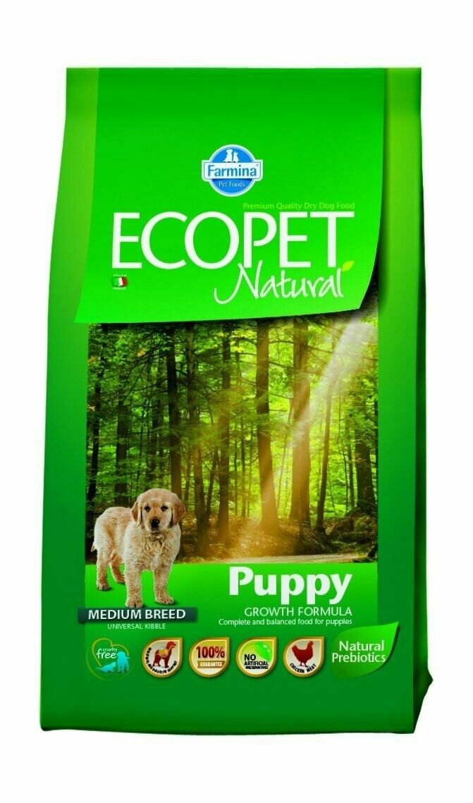 Farmina Ecopet Natural Puppy Medium - Сухой корм для щенков и беременных собак средних пород, с курицей (2,5 кг)