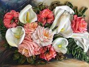 Каллы с розами #КЛ(Н)-3035 Каролинка Набор для вышивания 33.2 х 24.8 см Вышивка лентами