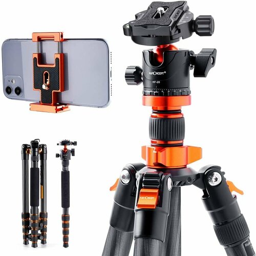 Штатив K&F Concept D255C4+BH-28L карбоновый (с головой) штатив с головой красный manfrotto mkelmii4rmb bh element mii mobile bluetooth aluminium