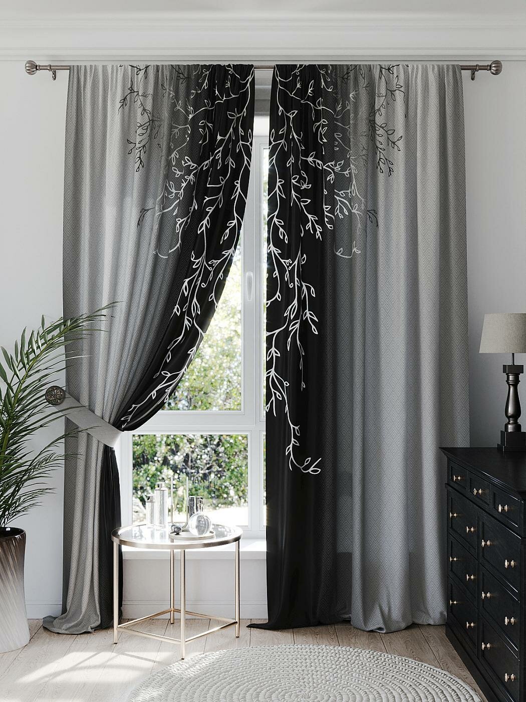 Комплекты штор AT HOME Монглес (черный) высота 260 см ширина 150 см крепление - шторная лента Белый