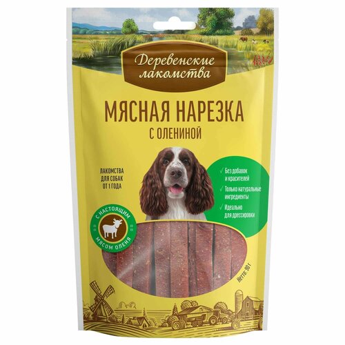 Лакомство для собак Деревенские лакомства 90г мясная нарезка с олениной мясо утки сыровяленое нарезка 100г