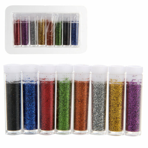 Блестки глиттеры для творчества в баночках 8 шт разноцветные Veld Co 393₽