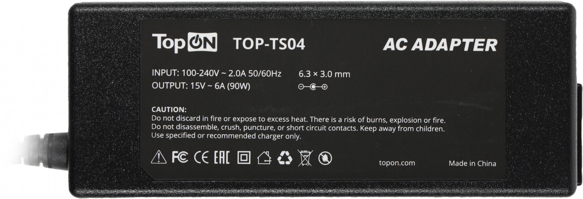 Зарядное устройство TopON 90W, 15V, 6A для Toshiba Satellite A100, Tecra, Qosmio, PA2521 6.3x3.0мм TOP-TS04 - фото №5