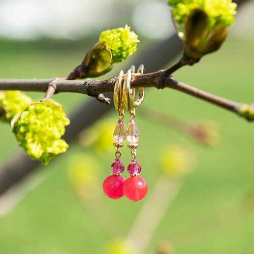 Серьги Diana Savitskaya, кварц, розовый, золотой