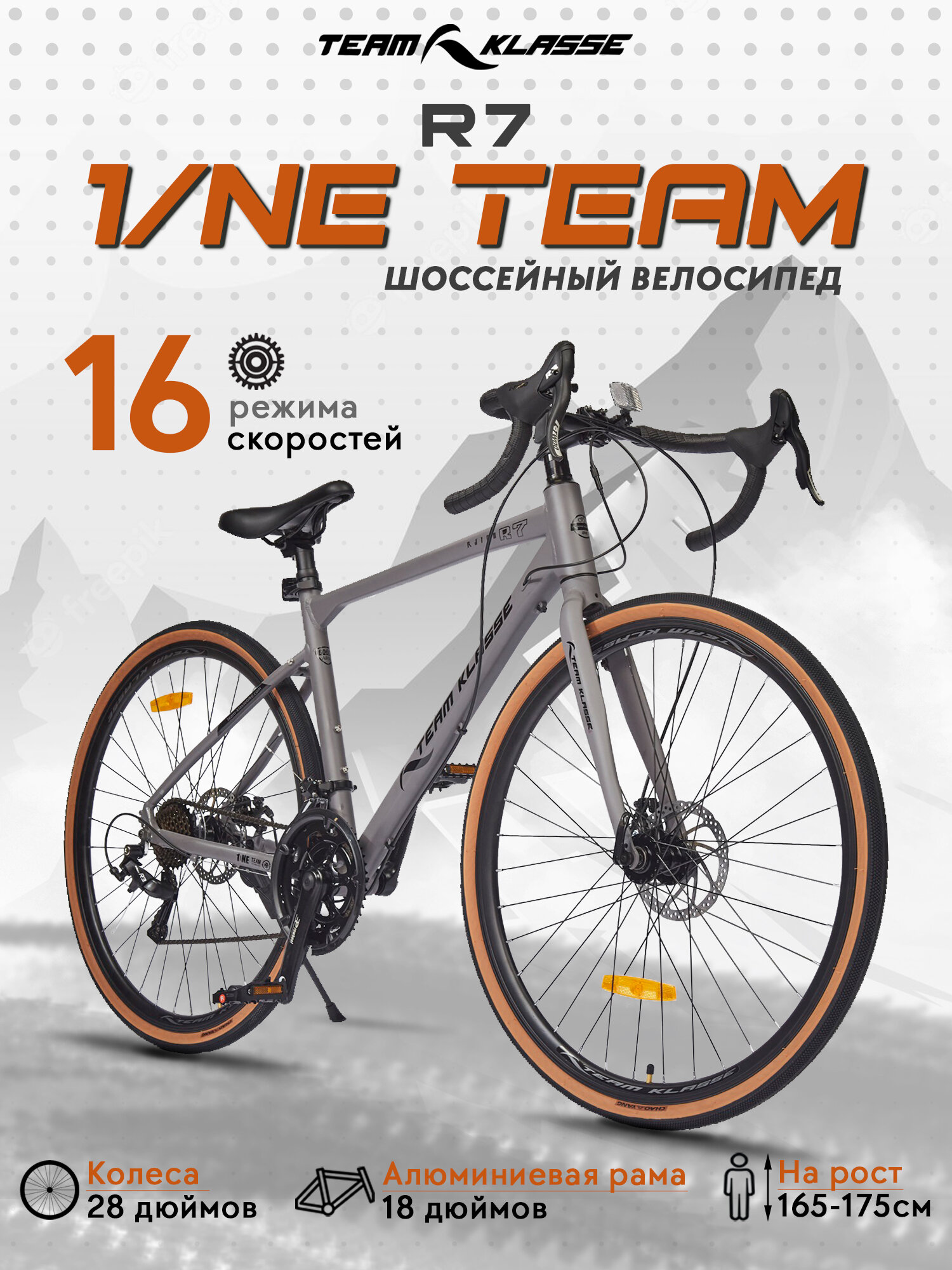 Шоссейный взрослый велосипед Team Klasse A-7-C, серый, диаметр колес 28 дюймов