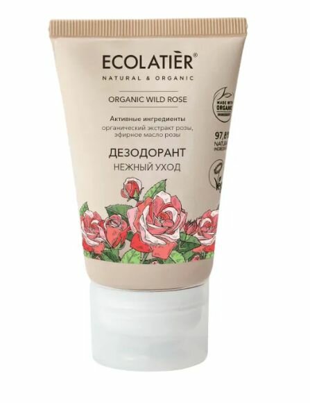 Ecolatier Green Дезодорант Нежный уход, Organic Wild Rose, 40 мл.