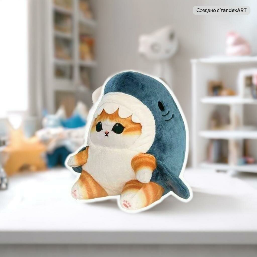 Мягкая игрушка Кот в костюме акулы 45 см