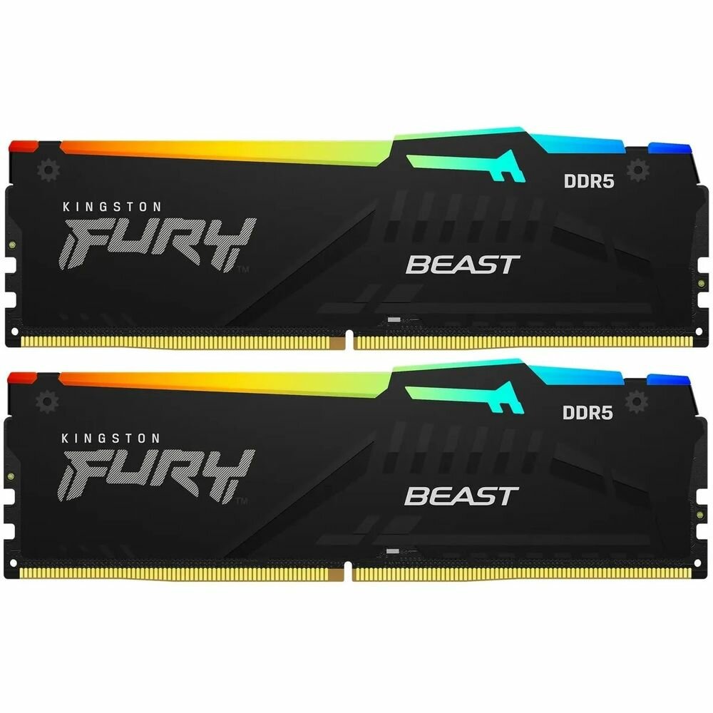 Kingston Модуль памяти Kingston 64GB DDR5 5600 DIMM FURY Beast Black RGB kit 2*32, Non-ECC, CL40, 1.25V, 288-pin RTL KF556C40BBAK2-64