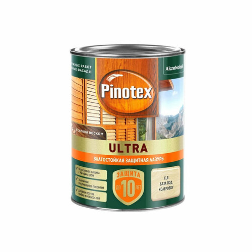 Лазурь защитная влагостойкая для древесины PINOTEX ULTRA база CLR 0,9л