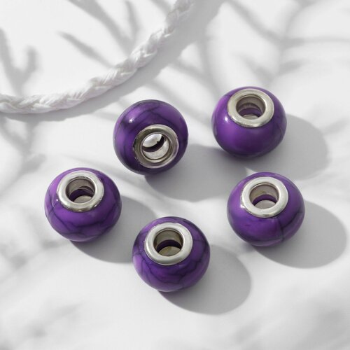 Бусина Текстура под магнезит цвет сиреневый в серебре 247₽