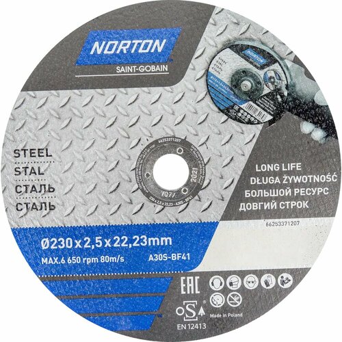 Диск отрезной по стали Norton 230x22.2x2.5 мм диск отрезной norton 66252837253 230 мм 1 шт